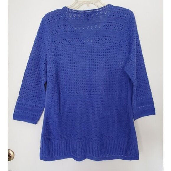 NWT Talbots 3/4 Sleeve Blue Split-Neck Open-Stitch Tunic Sweater - Size PL - Picture 3 of 7